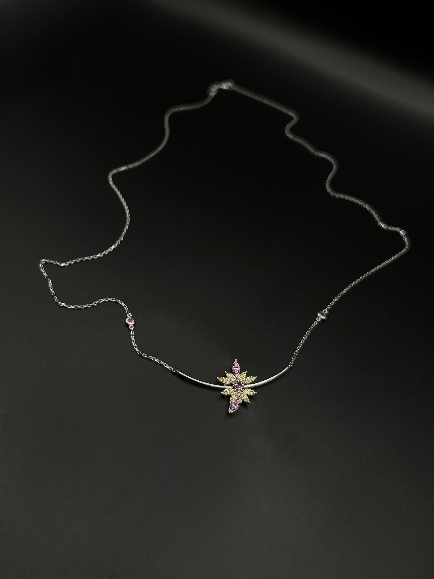 White Gold Sun Flower Yellow Sapphire Pendant