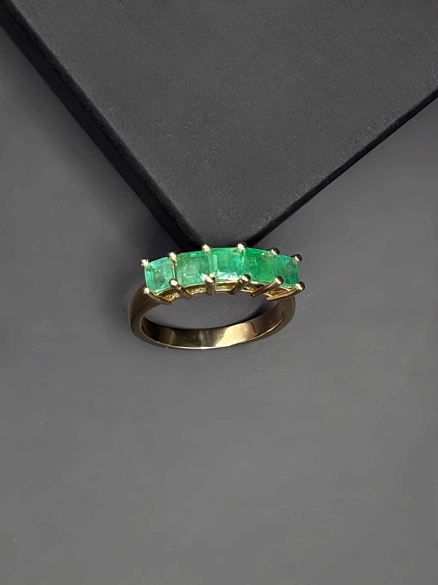 Yellow Gold Ring With 5 Square Emeralds