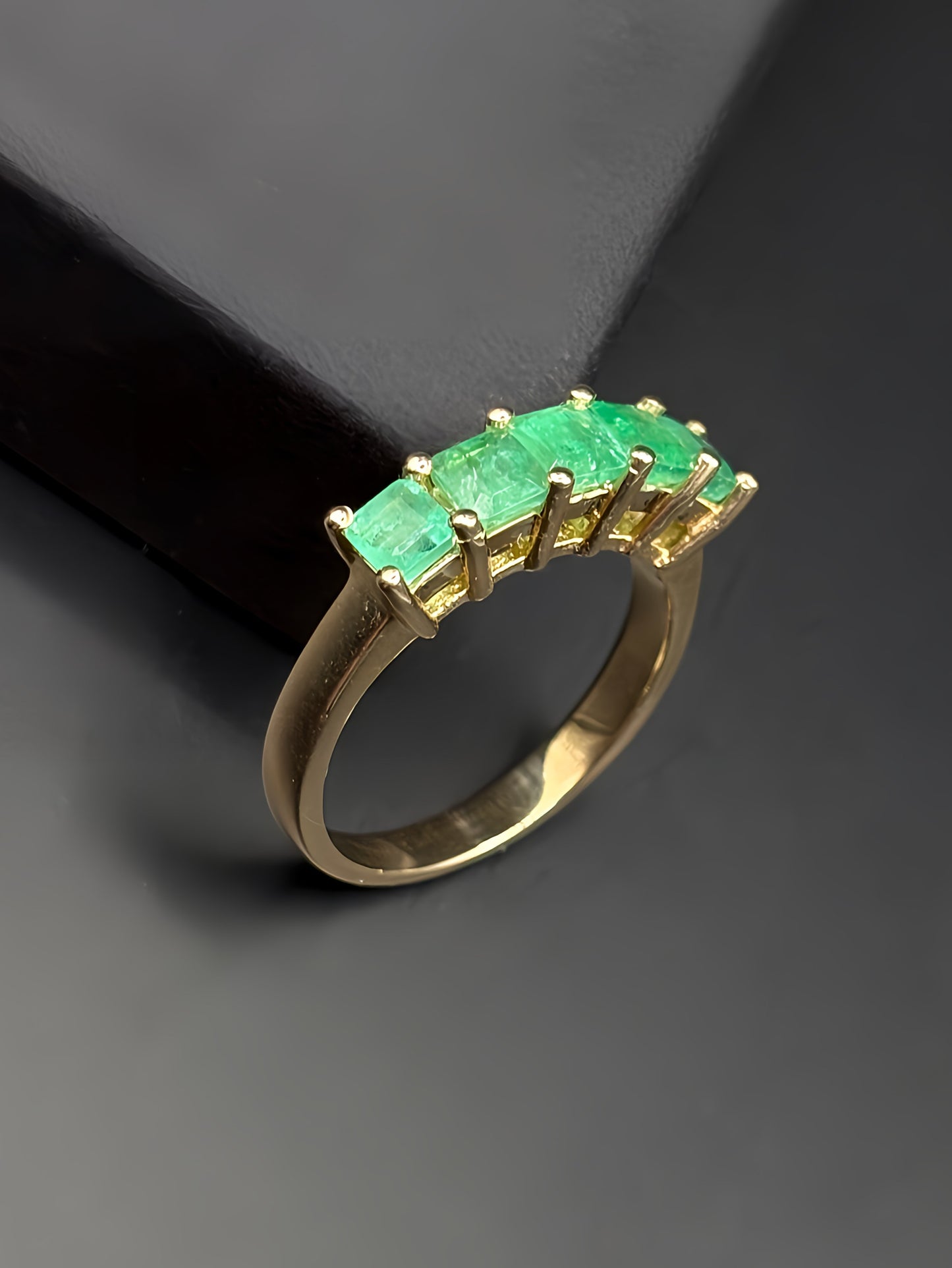 Yellow Gold Ring With 5 Square Emeralds